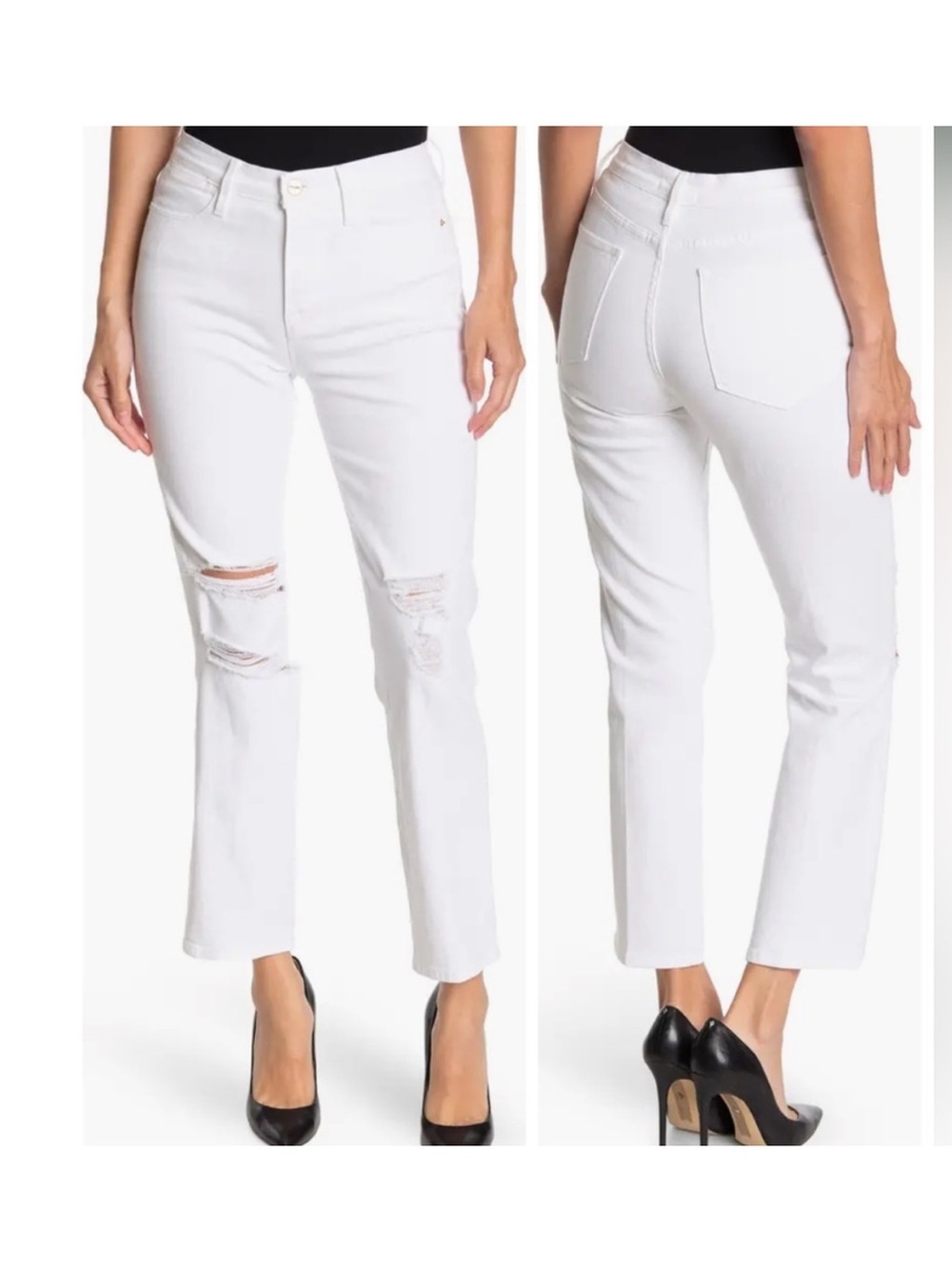 FRAME Denim Le High Straight Blanc Chew White Distressed Jeans